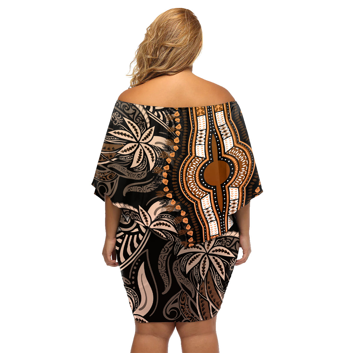 Polynesia Dashiki Family Matching Off Shoulder Short Dress and Hawaiian Shirt Polynesia and Africa Traditional Special Together Gold LT9 - Polynesian Pride