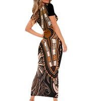 Polynesia Dashiki Family Matching Short Sleeve Bodycon Dress and Hawaiian Shirt Polynesia and Africa Traditional Special Together Gold LT9 - Polynesian Pride