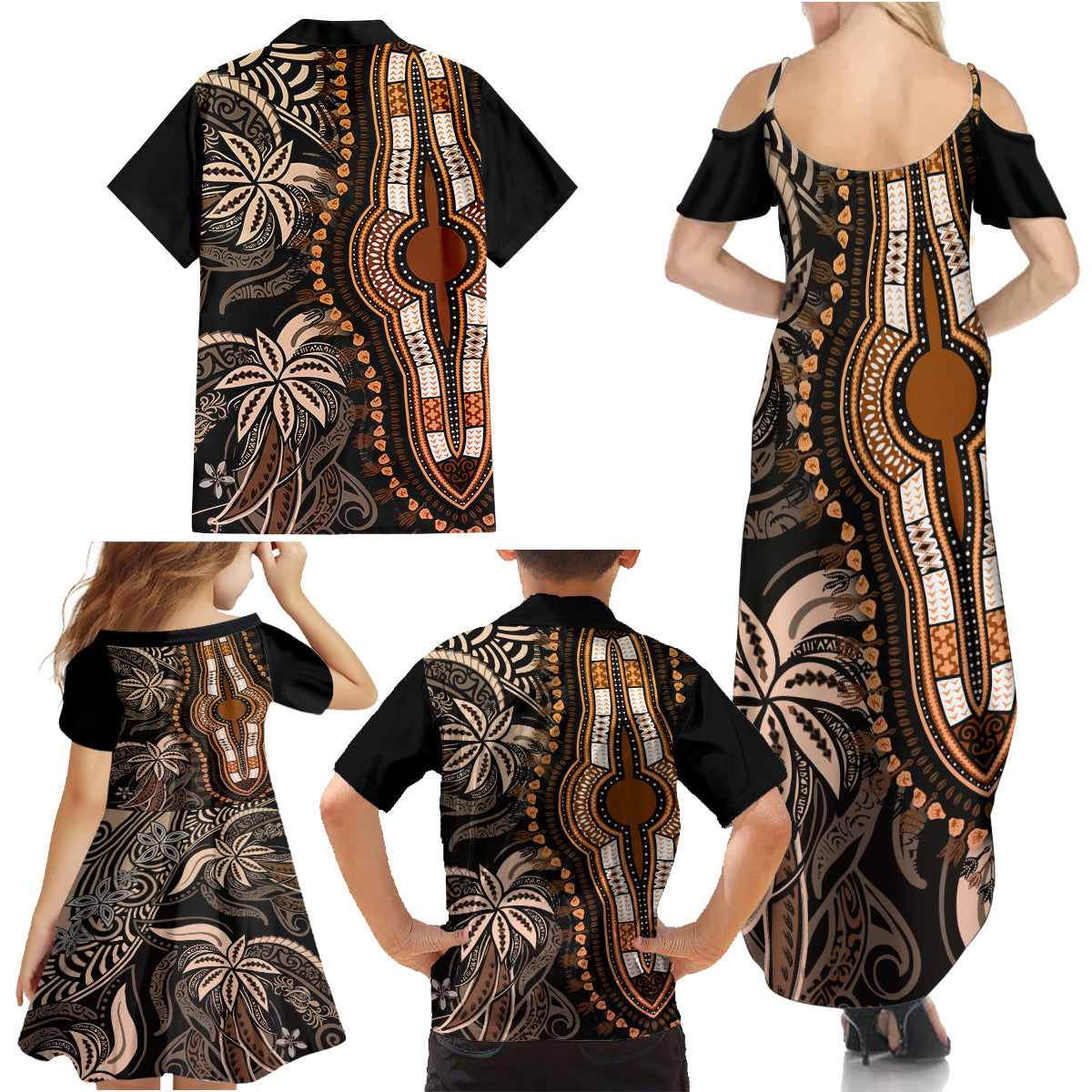 Polynesia Dashiki Family Matching Summer Maxi Dress and Hawaiian Shirt Polynesia and Africa Traditional Special Together Gold LT9 - Polynesian Pride