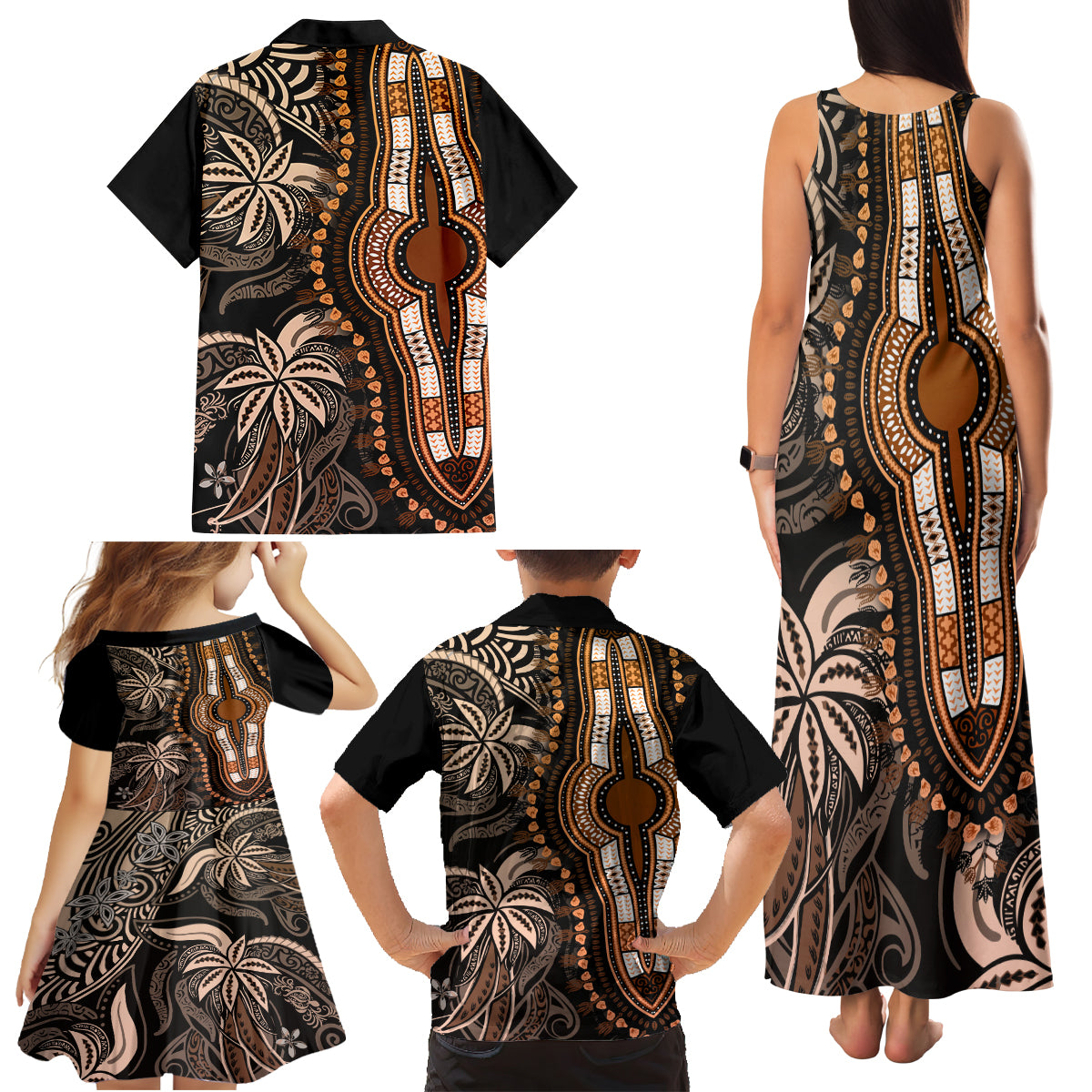 Polynesia Dashiki Family Matching Tank Maxi Dress and Hawaiian Shirt Polynesia and Africa Traditional Special Together Gold LT9 - Polynesian Pride