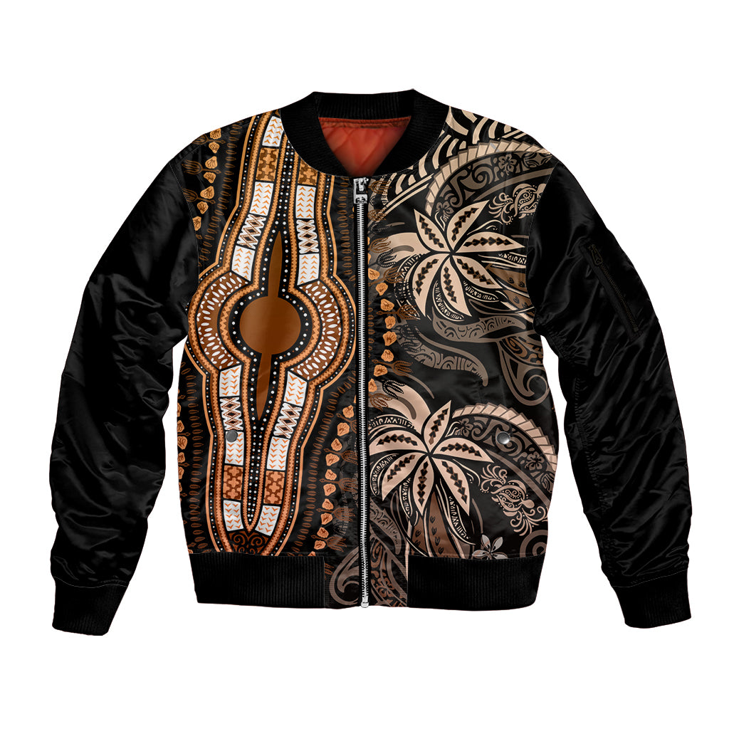 Polynesia Dashiki Sleeve Zip Bomber Jacket Polynesia and Africa Traditional Special Together Gold LT9 Unisex Gold - Polynesian Pride
