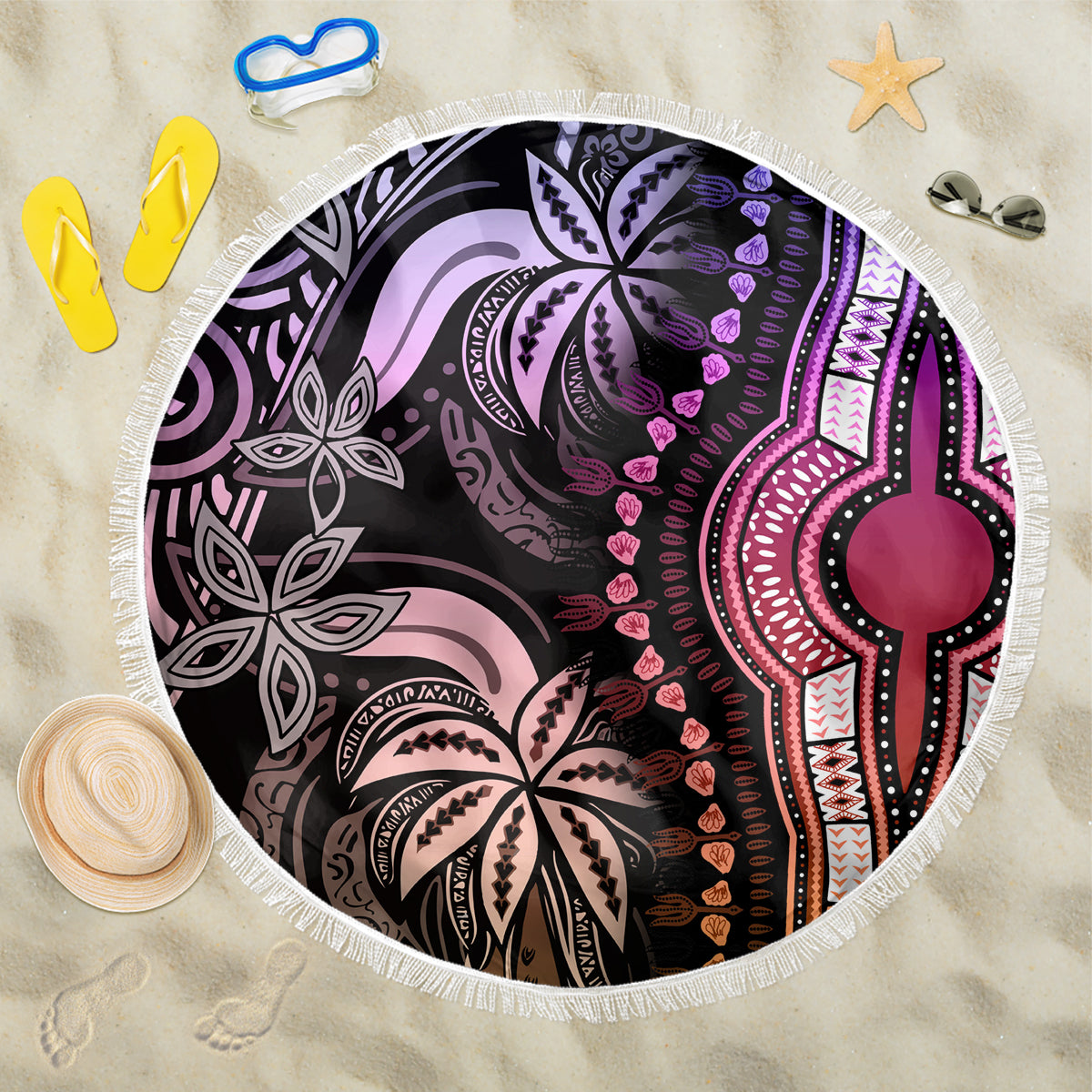 Polynesia Dashiki Beach Blanket Polynesia and Africa Traditional Special Together Pastel LT9 One Size 150cm Pastel - Wonder Print Shop
