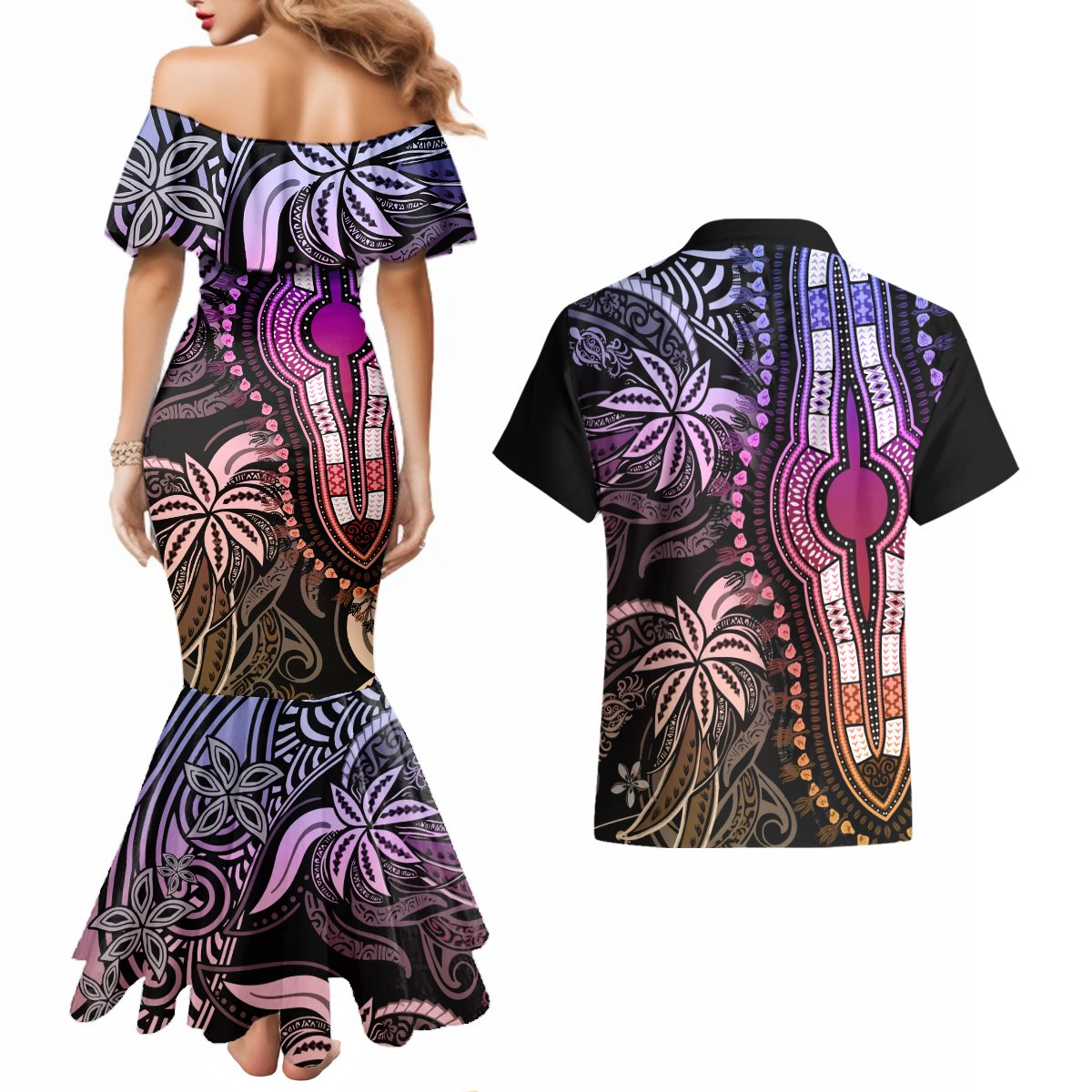 Polynesia Dashiki Couples Matching Mermaid Dress and Hawaiian Shirt Polynesia and Africa Traditional Special Together Pastel LT9 - Polynesian Pride