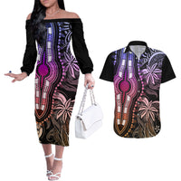Polynesia Dashiki Couples Matching Off The Shoulder Long Sleeve Dress and Hawaiian Shirt Polynesia and Africa Traditional Special Together Pastel LT9 Pastel - Polynesian Pride