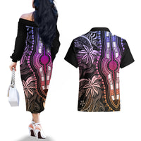 Polynesia Dashiki Couples Matching Off The Shoulder Long Sleeve Dress and Hawaiian Shirt Polynesia and Africa Traditional Special Together Pastel LT9 - Polynesian Pride