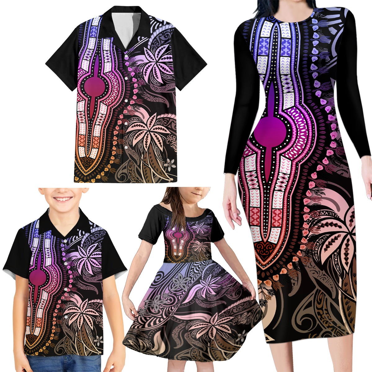 Polynesia Dashiki Family Matching Long Sleeve Bodycon Dress and Hawaiian Shirt Polynesia and Africa Traditional Special Together Pastel LT9 - Polynesian Pride