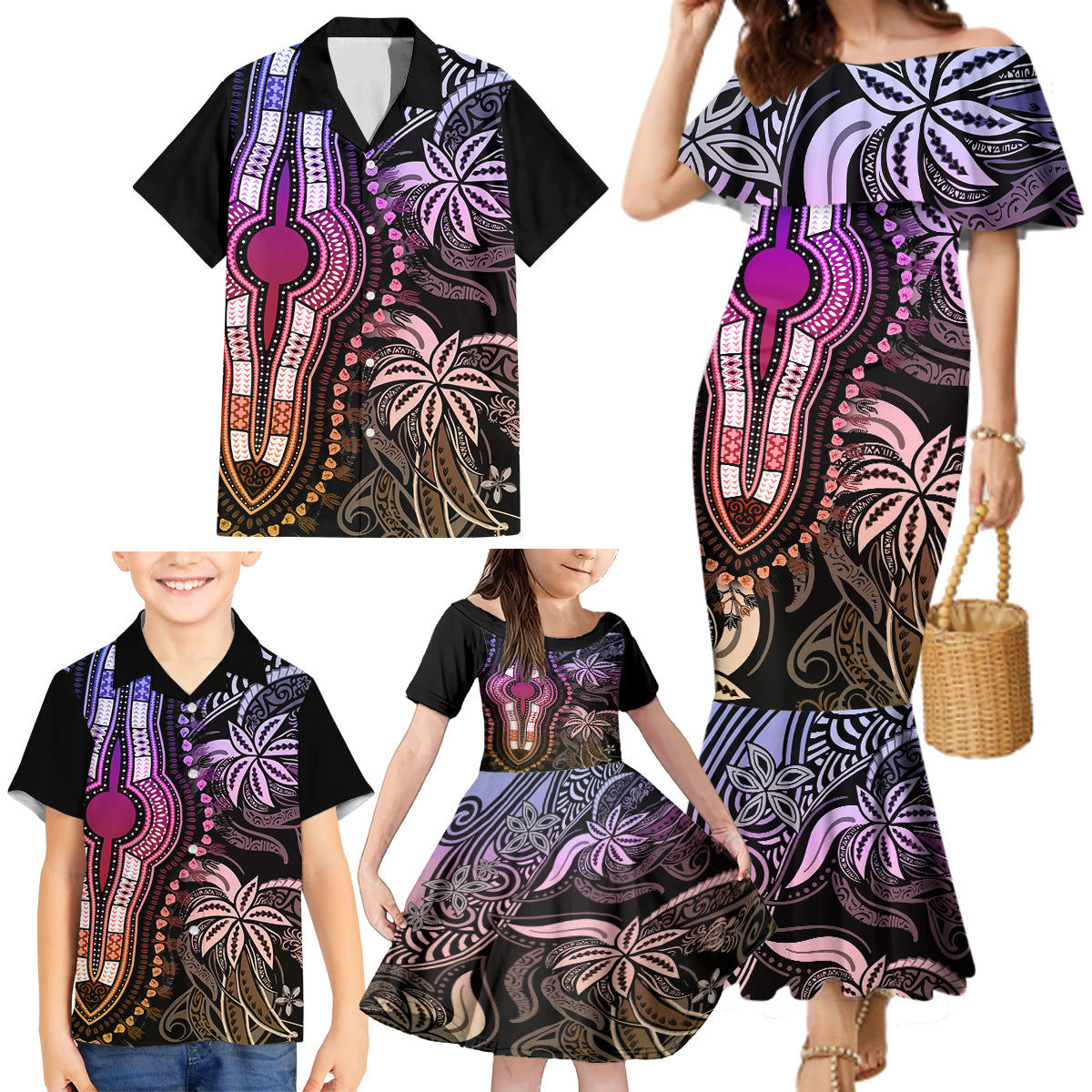 Polynesia Dashiki Family Matching Mermaid Dress and Hawaiian Shirt Polynesia and Africa Traditional Special Together Pastel LT9 - Polynesian Pride