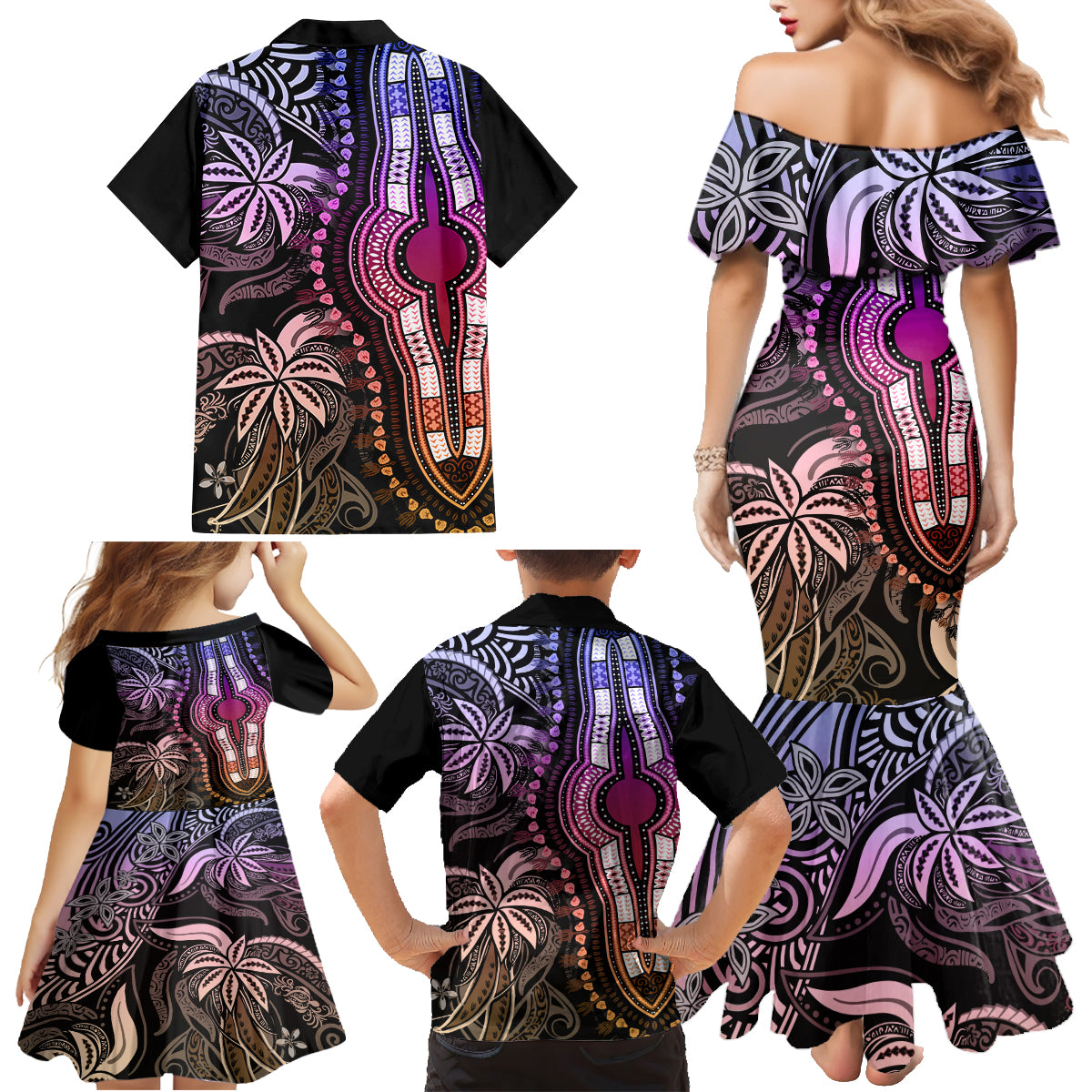 Polynesia Dashiki Family Matching Mermaid Dress and Hawaiian Shirt Polynesia and Africa Traditional Special Together Pastel LT9 - Polynesian Pride
