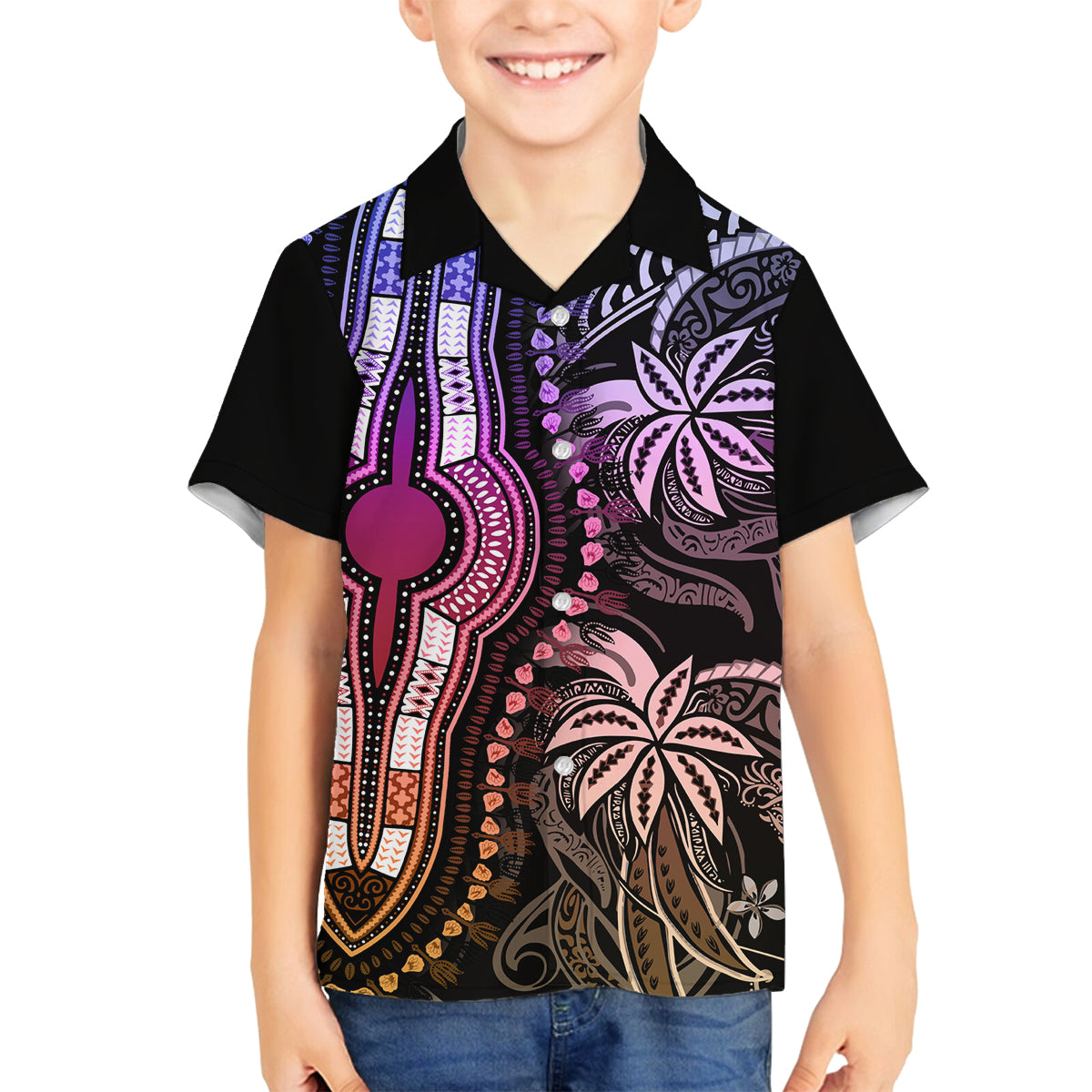 Polynesia Dashiki Family Matching Off Shoulder Long Sleeve Dress and Hawaiian Shirt Polynesia and Africa Traditional Special Together Pastel LT9 Son's Shirt Pastel - Polynesian Pride