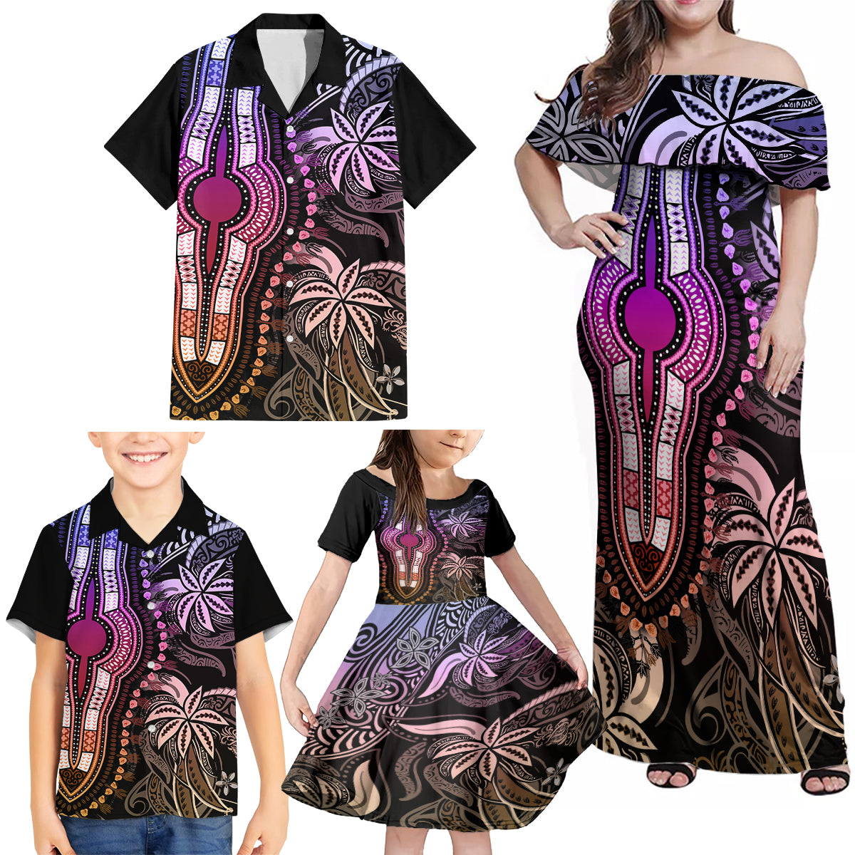 Polynesia Dashiki Family Matching Off Shoulder Maxi Dress and Hawaiian Shirt Polynesia and Africa Traditional Special Together Pastel LT9 - Polynesian Pride
