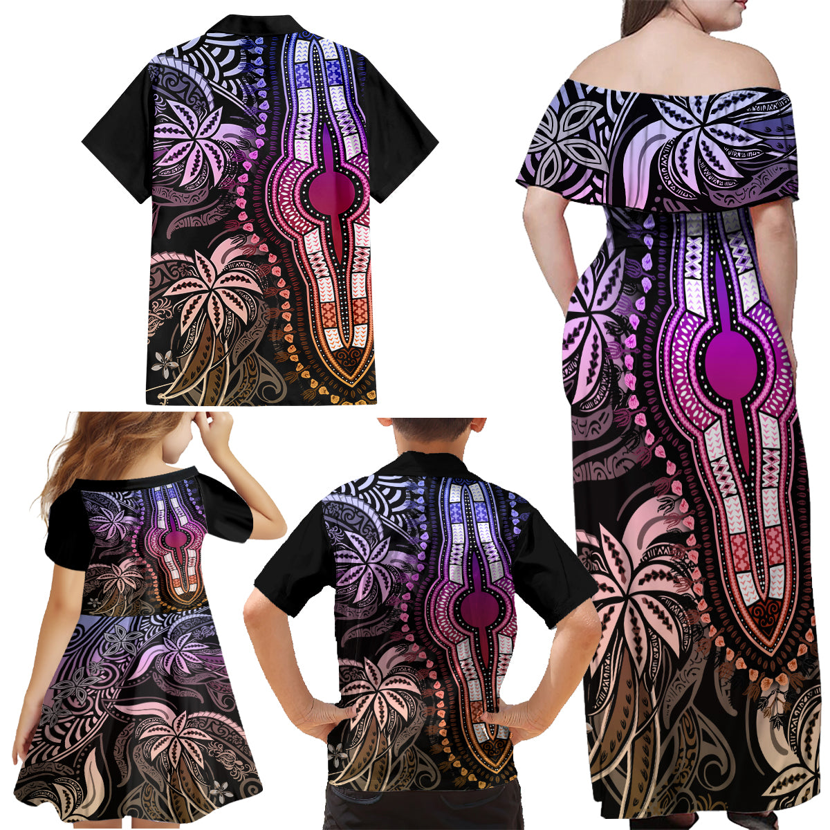 Polynesia Dashiki Family Matching Off Shoulder Maxi Dress and Hawaiian Shirt Polynesia and Africa Traditional Special Together Pastel LT9 - Polynesian Pride