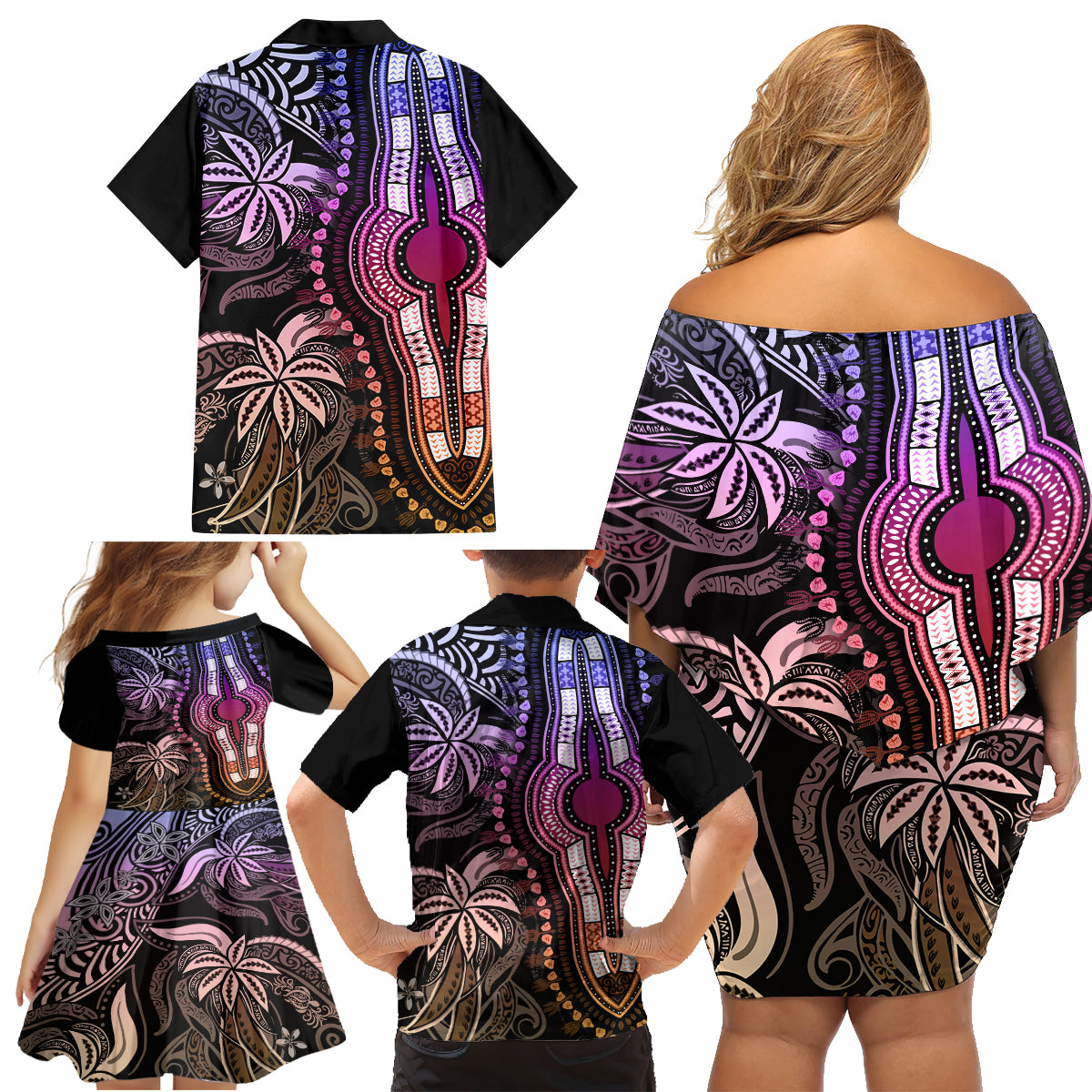 Polynesia Dashiki Family Matching Off Shoulder Short Dress and Hawaiian Shirt Polynesia and Africa Traditional Special Together Pastel LT9 - Polynesian Pride