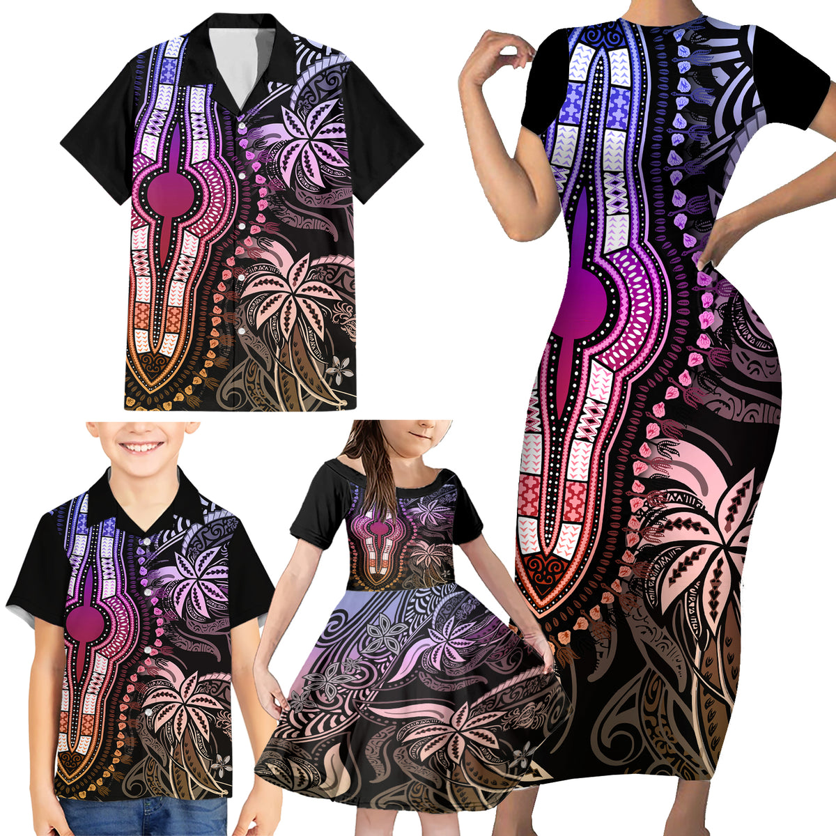 Polynesia Dashiki Family Matching Short Sleeve Bodycon Dress and Hawaiian Shirt Polynesia and Africa Traditional Special Together Pastel LT9 - Polynesian Pride