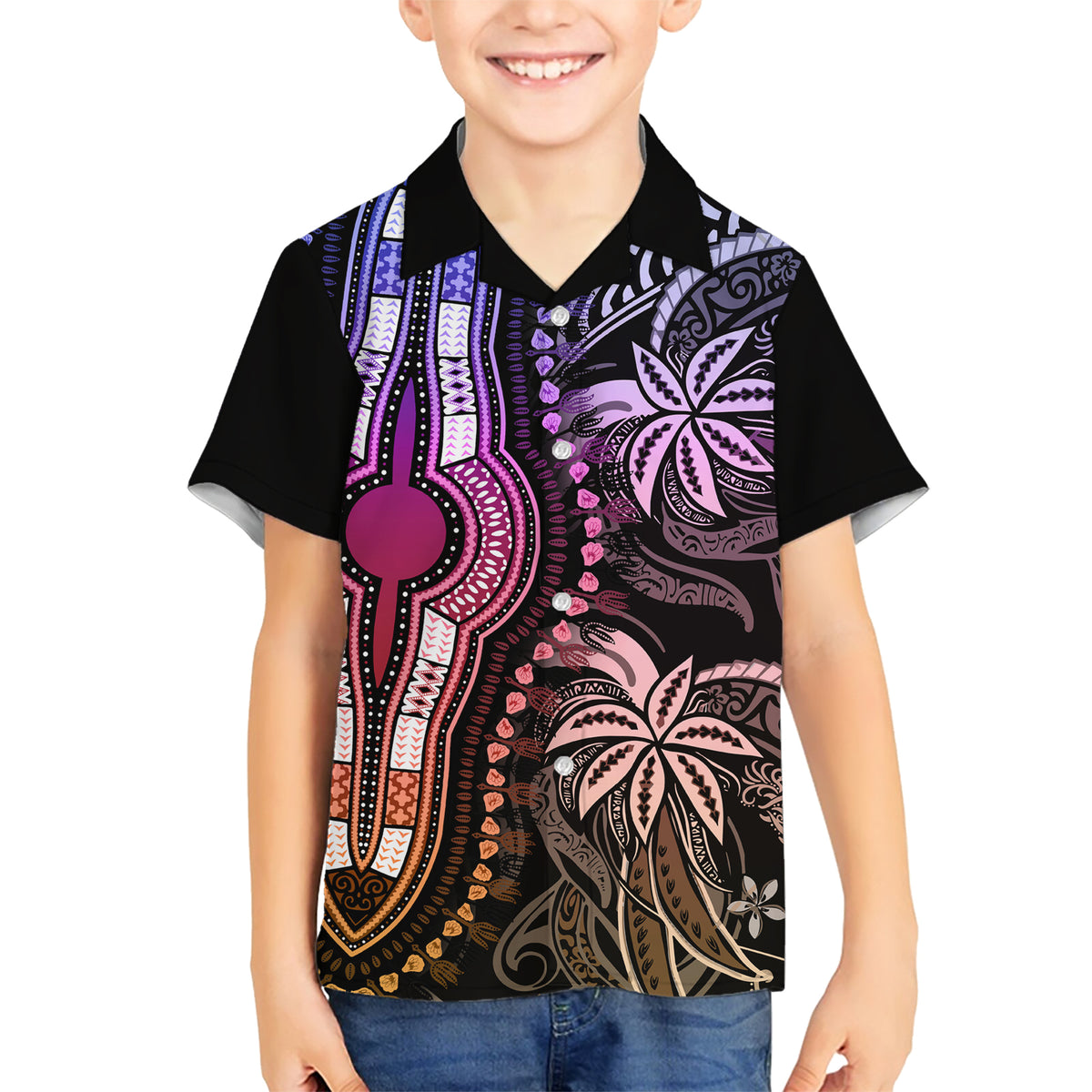 Polynesia Dashiki Family Matching Short Sleeve Bodycon Dress and Hawaiian Shirt Polynesia and Africa Traditional Special Together Pastel LT9 Son's Shirt Pastel - Polynesian Pride