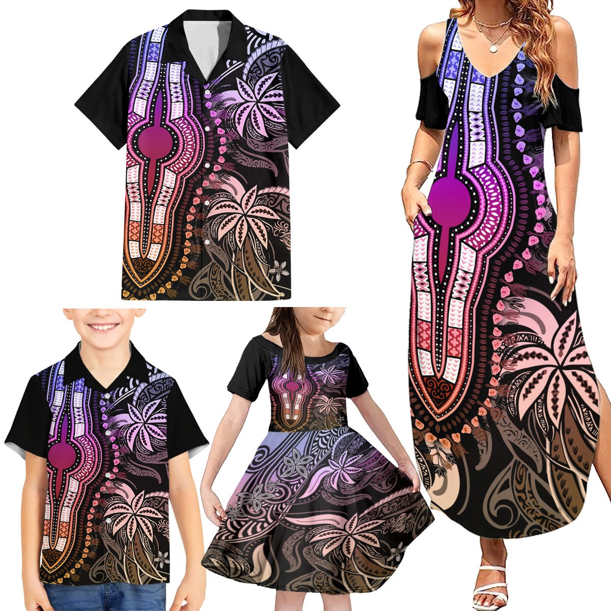 Polynesia Dashiki Family Matching Summer Maxi Dress and Hawaiian Shirt Polynesia and Africa Traditional Special Together Pastel LT9 - Polynesian Pride