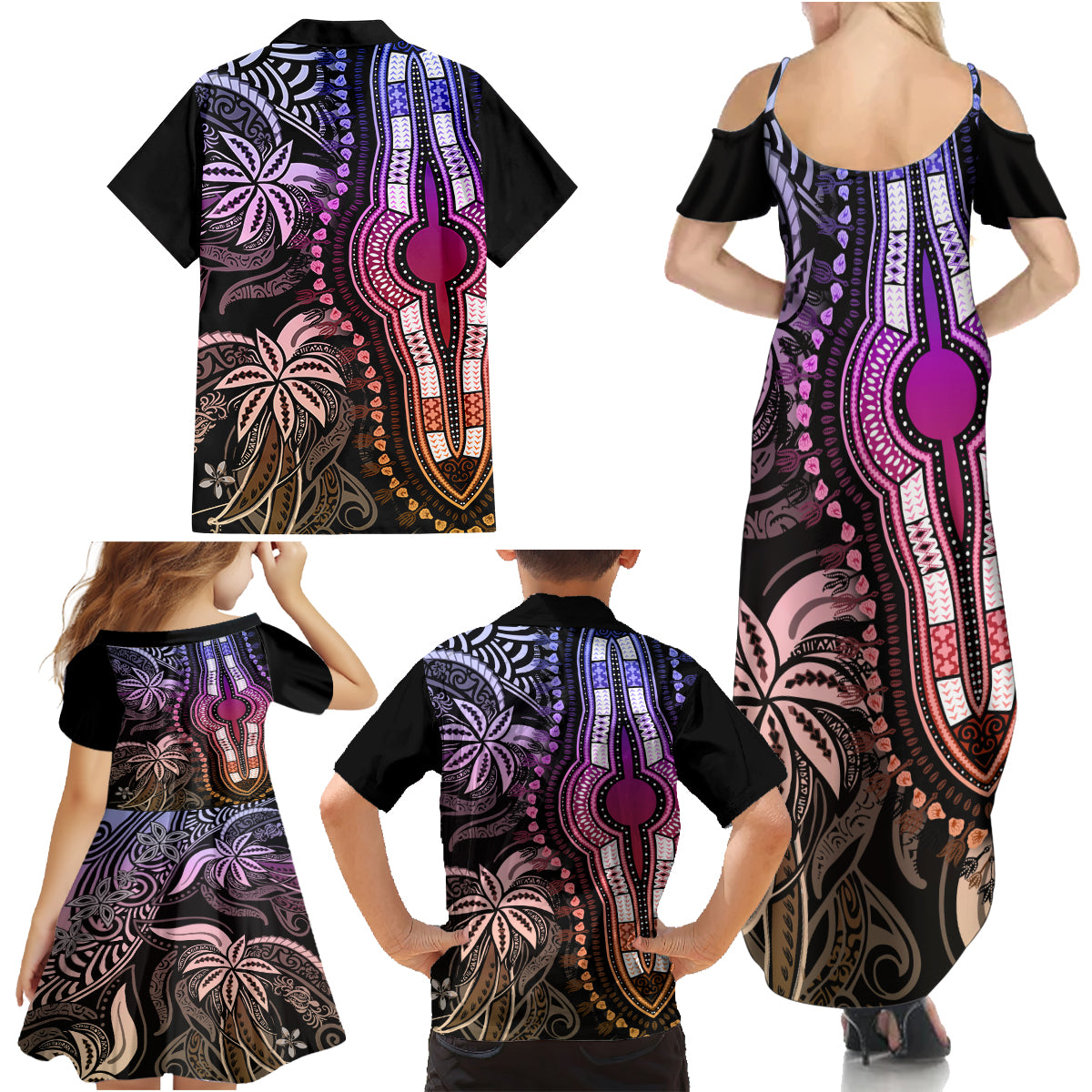 Polynesia Dashiki Family Matching Summer Maxi Dress and Hawaiian Shirt Polynesia and Africa Traditional Special Together Pastel LT9 - Polynesian Pride