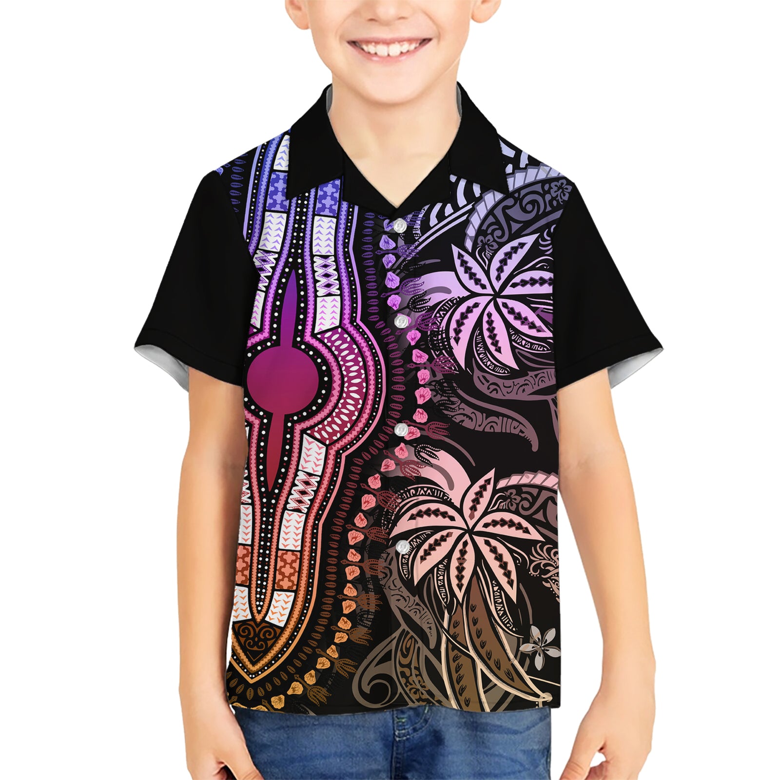 Polynesia Dashiki Kid Hawaiian Shirt Polynesia and Africa Traditional Special Together Pastel LT9 Kid Pastel - Polynesian Pride