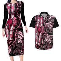 Polynesia Dashiki Couples Matching Long Sleeve Bodycon Dress and Hawaiian Shirt Polynesia and Africa Traditional Special Together Pink LT9 Pink - Polynesian Pride