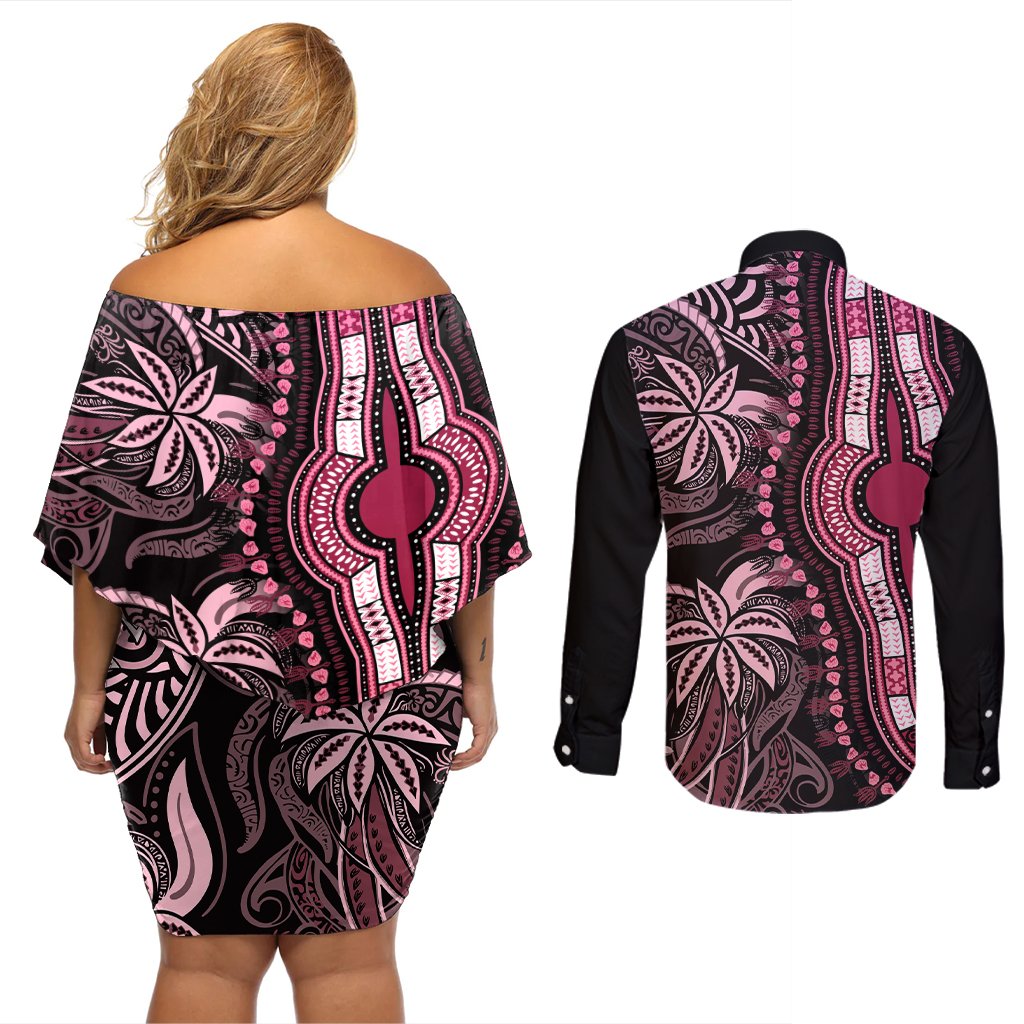 polynesia-dashiki-couples-matching-off-shoulder-short-dress-and-long-sleeve-button-shirts-polynesia-and-africa-traditional-special-together-pink