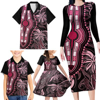 Polynesia Dashiki Family Matching Long Sleeve Bodycon Dress and Hawaiian Shirt Polynesia and Africa Traditional Special Together Pink LT9 - Polynesian Pride