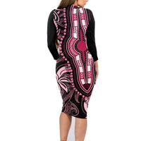 Polynesia Dashiki Family Matching Long Sleeve Bodycon Dress and Hawaiian Shirt Polynesia and Africa Traditional Special Together Pink LT9 - Polynesian Pride