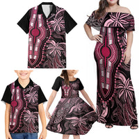Polynesia Dashiki Family Matching Off Shoulder Maxi Dress and Hawaiian Shirt Polynesia and Africa Traditional Special Together Pink LT9 - Polynesian Pride