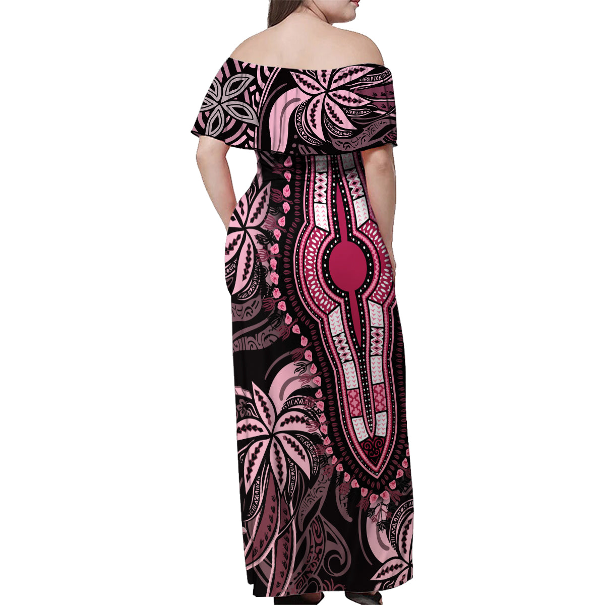 Polynesia Dashiki Family Matching Off Shoulder Maxi Dress and Hawaiian Shirt Polynesia and Africa Traditional Special Together Pink LT9 - Polynesian Pride