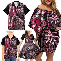 Polynesia Dashiki Family Matching Off Shoulder Short Dress and Hawaiian Shirt Polynesia and Africa Traditional Special Together Pink LT9 - Polynesian Pride