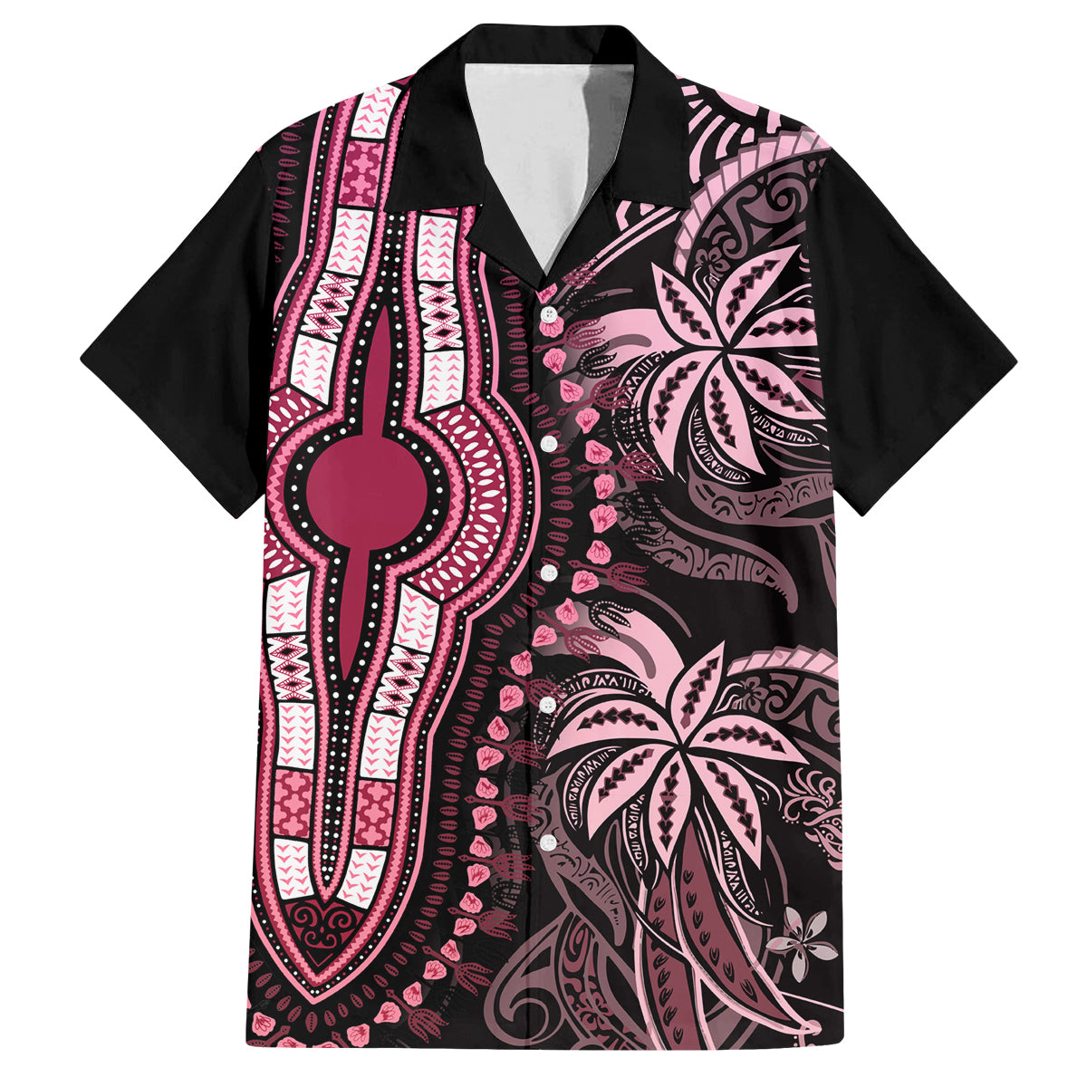 Polynesia Dashiki Family Matching Off Shoulder Short Dress and Hawaiian Shirt Polynesia and Africa Traditional Special Together Pink LT9 Dad's Shirt - Short Sleeve Pink - Polynesian Pride