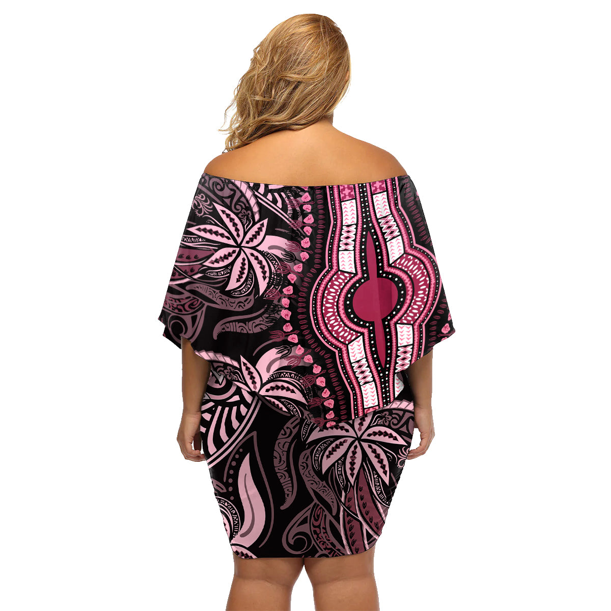Polynesia Dashiki Family Matching Off Shoulder Short Dress and Hawaiian Shirt Polynesia and Africa Traditional Special Together Pink LT9 - Polynesian Pride