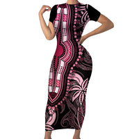 Polynesia Dashiki Family Matching Short Sleeve Bodycon Dress and Hawaiian Shirt Polynesia and Africa Traditional Special Together Pink LT9 Mom's Dress Pink - Polynesian Pride