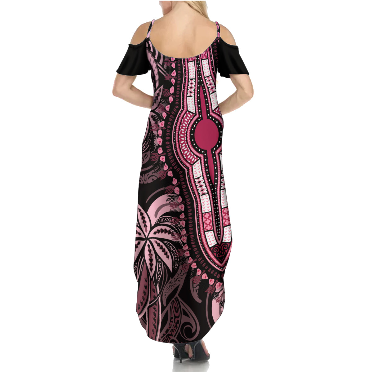 Polynesia Dashiki Family Matching Summer Maxi Dress and Hawaiian Shirt Polynesia and Africa Traditional Special Together Pink LT9 - Polynesian Pride