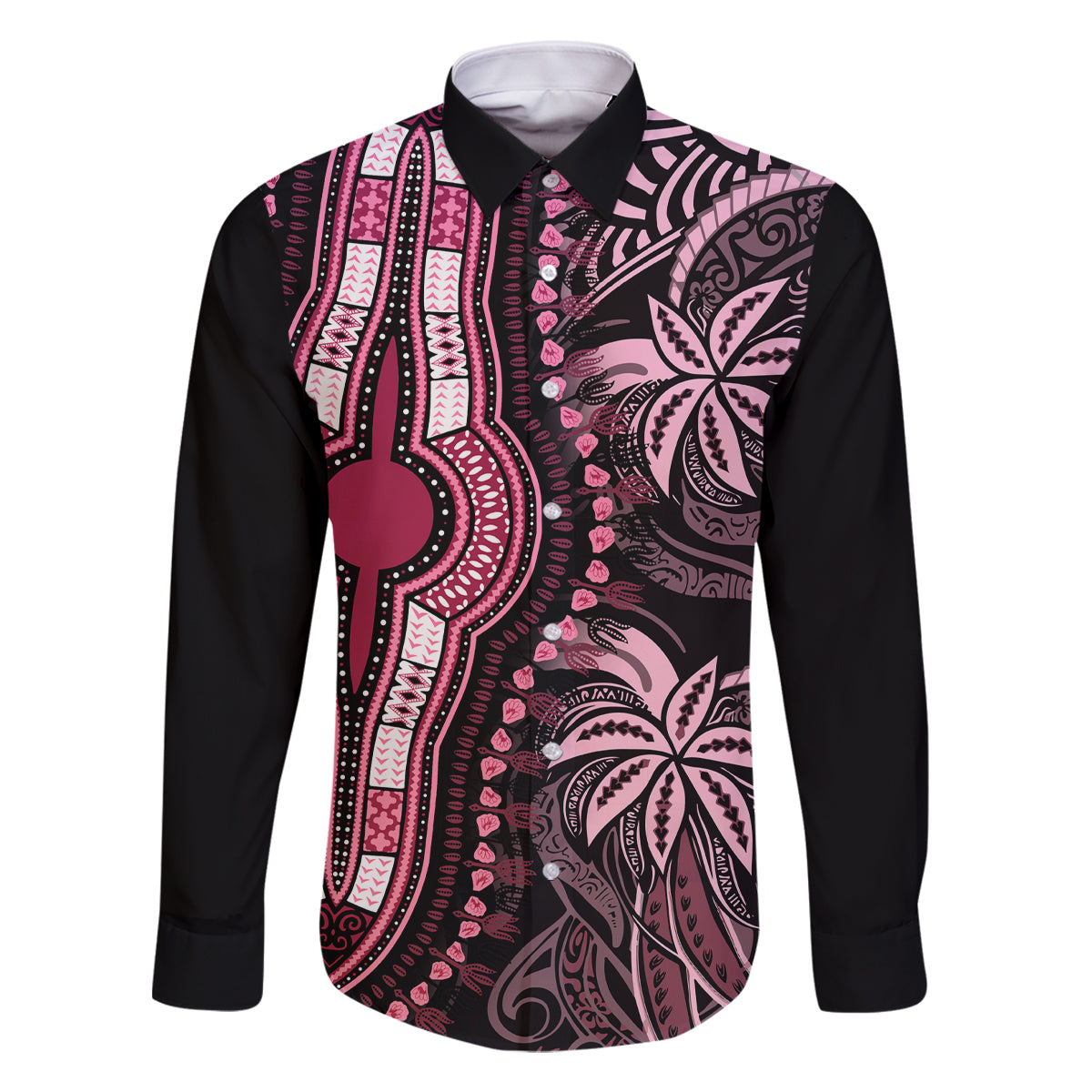 Polynesia Dashiki Family Matching Tank Maxi Dress and Hawaiian Shirt Polynesia and Africa Traditional Special Together Pink LT9 Dad's Shirt - Long Sleeve Pink - Polynesian Pride
