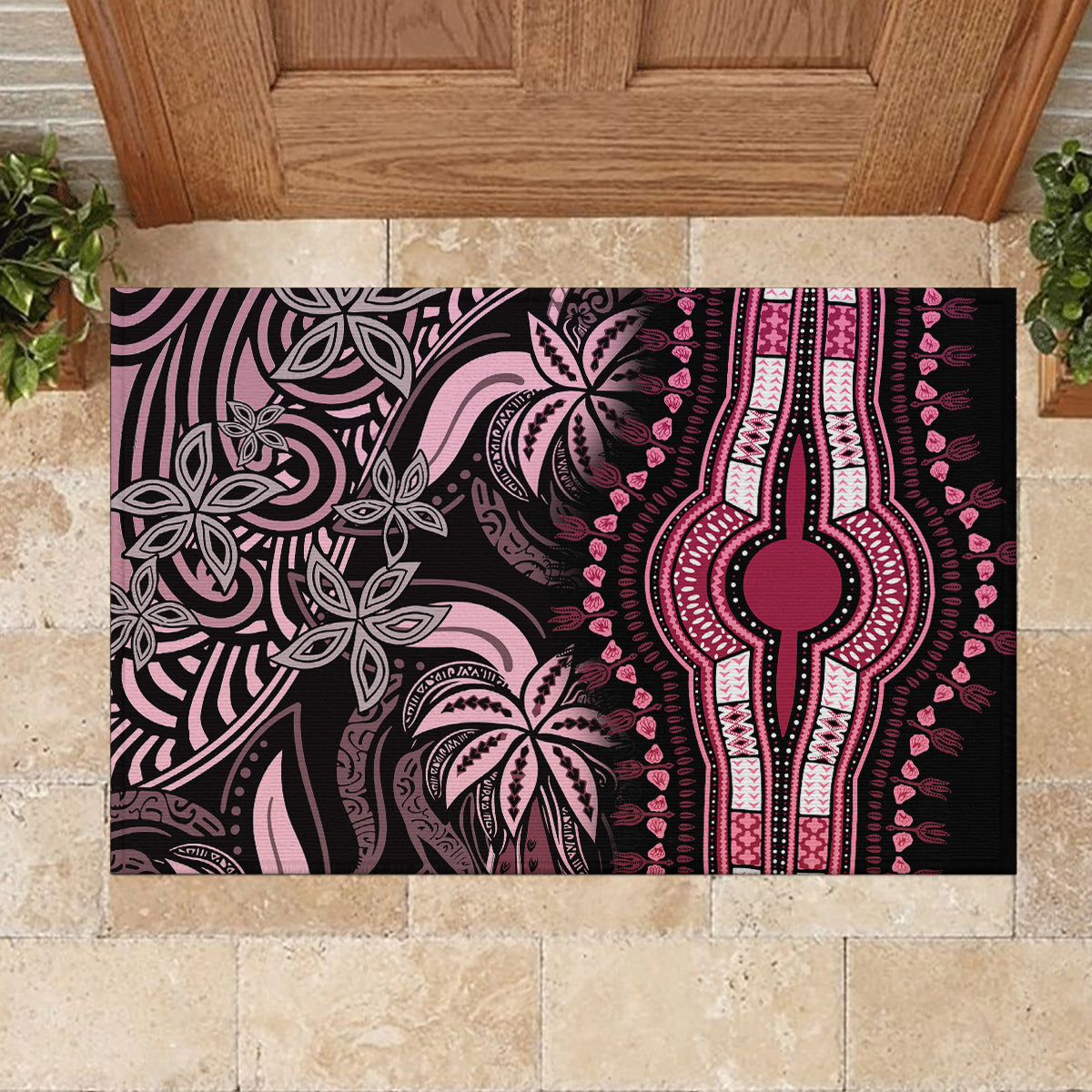 Polynesia Dashiki Rubber Doormat Polynesia and Africa Traditional Special Together Pink LT9 - Polynesian Pride