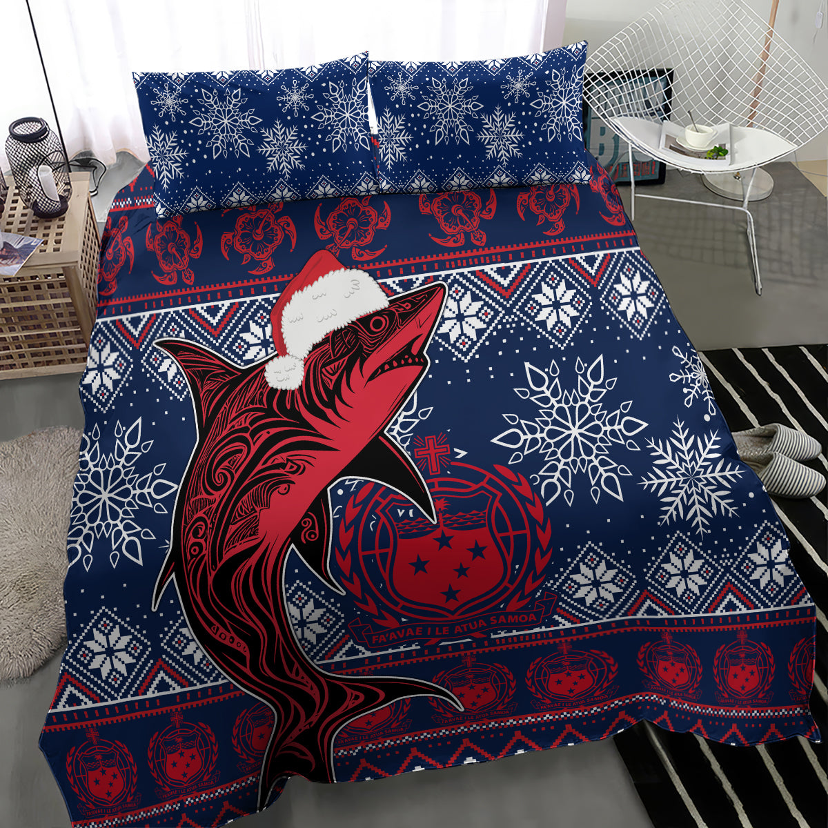 Samoa Manuia Le Kirisimasi Bedding Set Samoan Fishing Tribal Pattern Christmas Vibe LT9 - Polynesian Pride