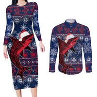 Samoa Manuia Le Kirisimasi Couples Matching Long Sleeve Bodycon Dress and Long Sleeve Button Shirts Samoan Fishing Tribal Pattern Christmas Vibe LT9 Red - Polynesian Pride