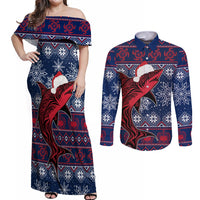 Samoa Manuia Le Kirisimasi Couples Matching Off Shoulder Maxi Dress and Long Sleeve Button Shirts Samoan Fishing Tribal Pattern Christmas Vibe LT9 Red - Polynesian Pride