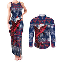 Samoa Manuia Le Kirisimasi Couples Matching Tank Maxi Dress and Long Sleeve Button Shirts Samoan Fishing Tribal Pattern Christmas Vibe LT9 Red - Polynesian Pride