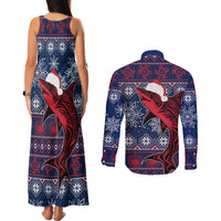 Samoa Manuia Le Kirisimasi Couples Matching Tank Maxi Dress and Long Sleeve Button Shirts Samoan Fishing Tribal Pattern Christmas Vibe LT9 - Polynesian Pride