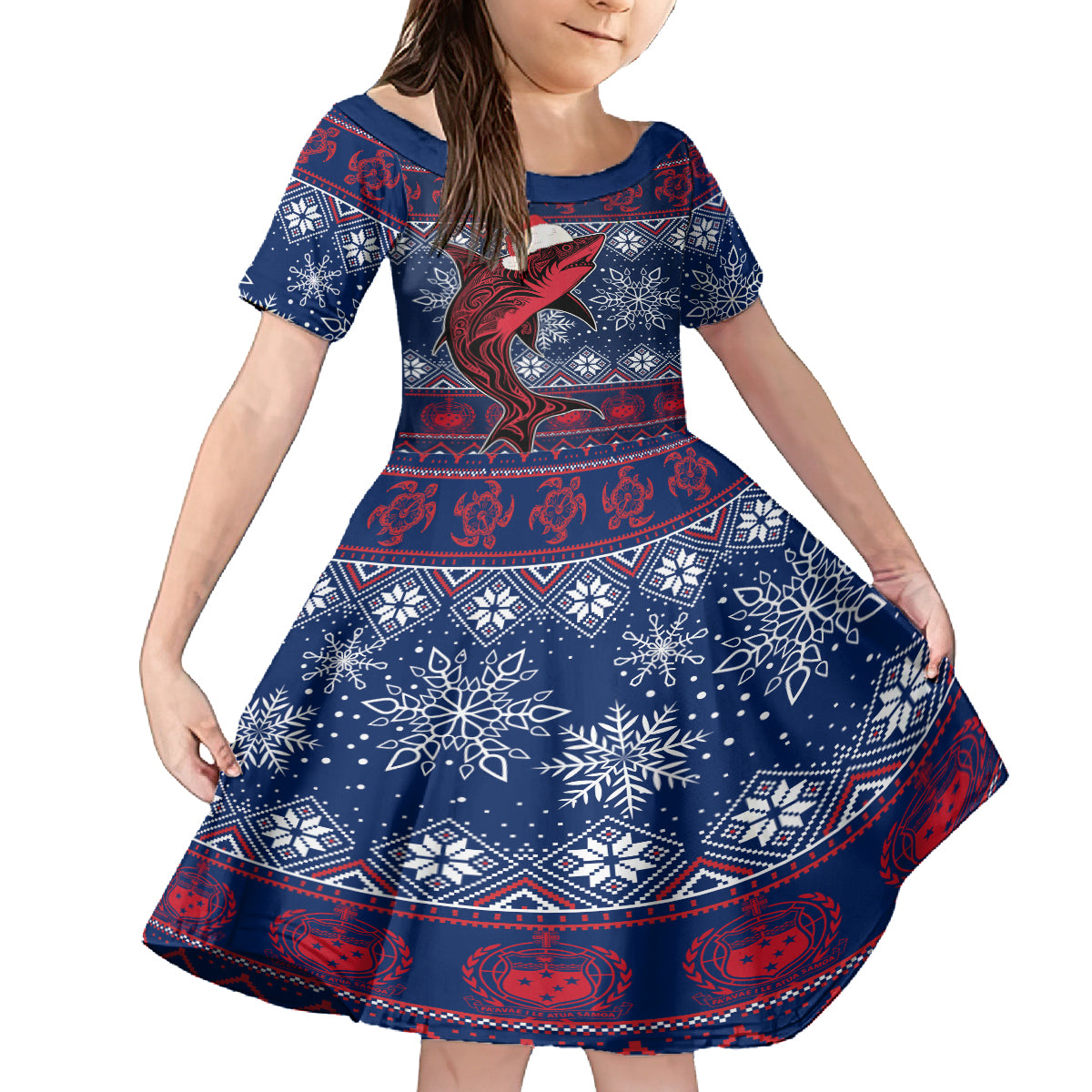 Samoa Manuia Le Kirisimasi Family Matching Long Sleeve Bodycon Dress and Hawaiian Shirt Samoan Fishing Tribal Pattern Christmas Vibe LT9 Daughter's Dress Red - Polynesian Pride