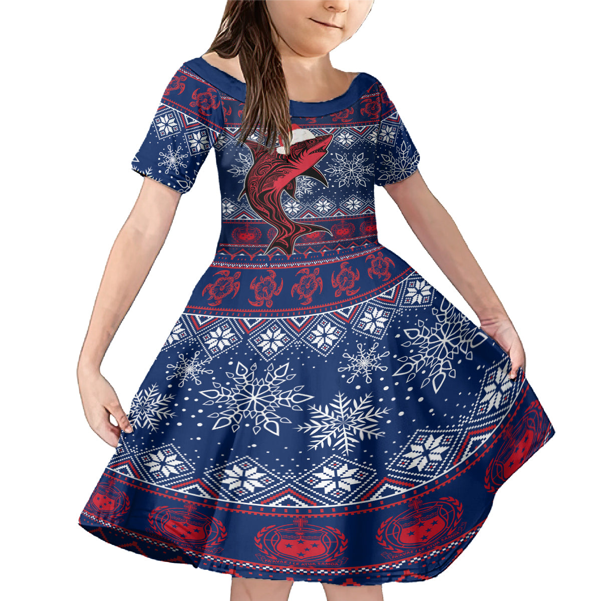 Samoa Manuia Le Kirisimasi Family Matching Mermaid Dress and Hawaiian Shirt Samoan Fishing Tribal Pattern Christmas Vibe LT9 Daughter's Dress Red - Polynesian Pride