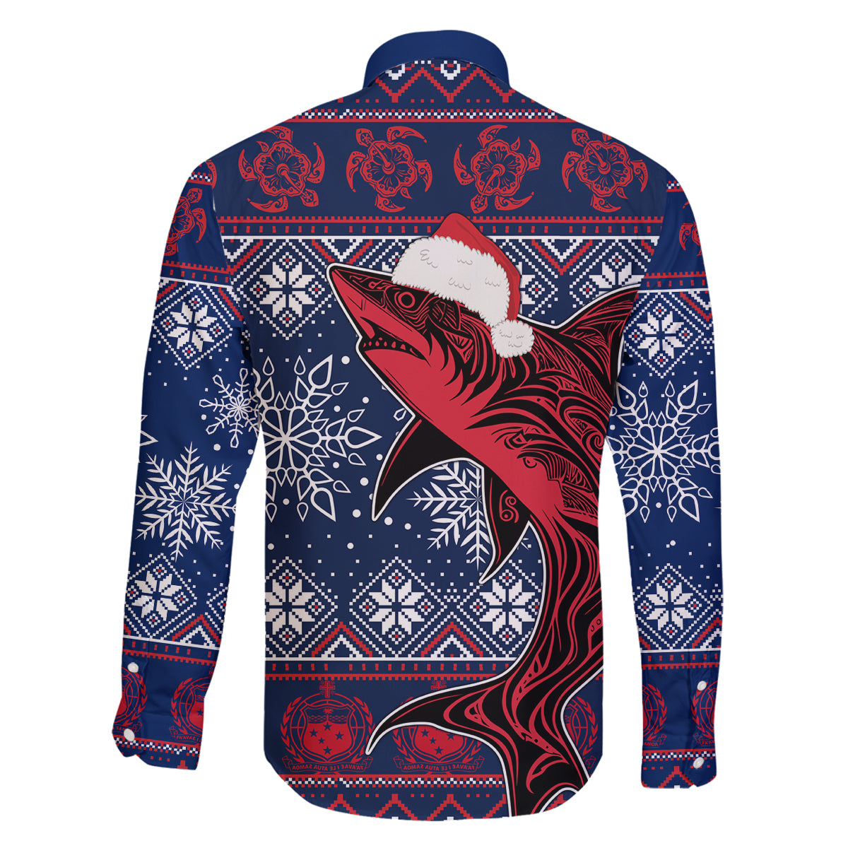 Samoa Manuia Le Kirisimasi Family Matching Off Shoulder Long Sleeve Dress and Hawaiian Shirt Samoan Fishing Tribal Pattern Christmas Vibe LT9 - Polynesian Pride
