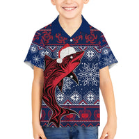Samoa Manuia Le Kirisimasi Family Matching Off Shoulder Maxi Dress and Hawaiian Shirt Samoan Fishing Tribal Pattern Christmas Vibe LT9 Son's Shirt Red - Polynesian Pride