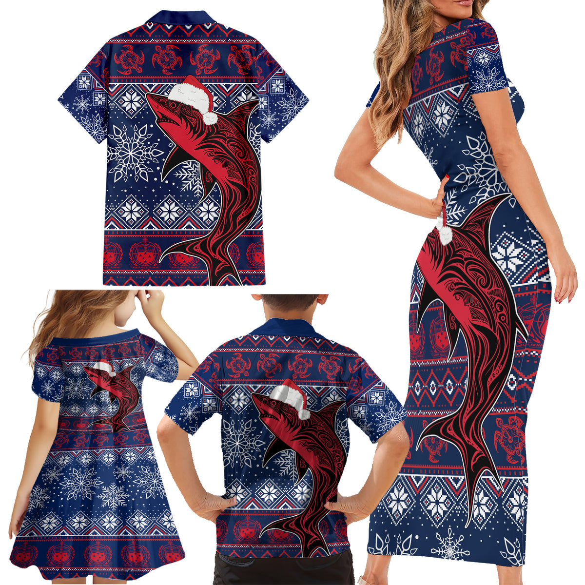 Samoa Manuia Le Kirisimasi Family Matching Short Sleeve Bodycon Dress and Hawaiian Shirt Samoan Fishing Tribal Pattern Christmas Vibe LT9 - Polynesian Pride