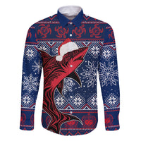 Samoa Manuia Le Kirisimasi Family Matching Summer Maxi Dress and Hawaiian Shirt Samoan Fishing Tribal Pattern Christmas Vibe LT9 Dad's Shirt - Long Sleeve Red - Polynesian Pride