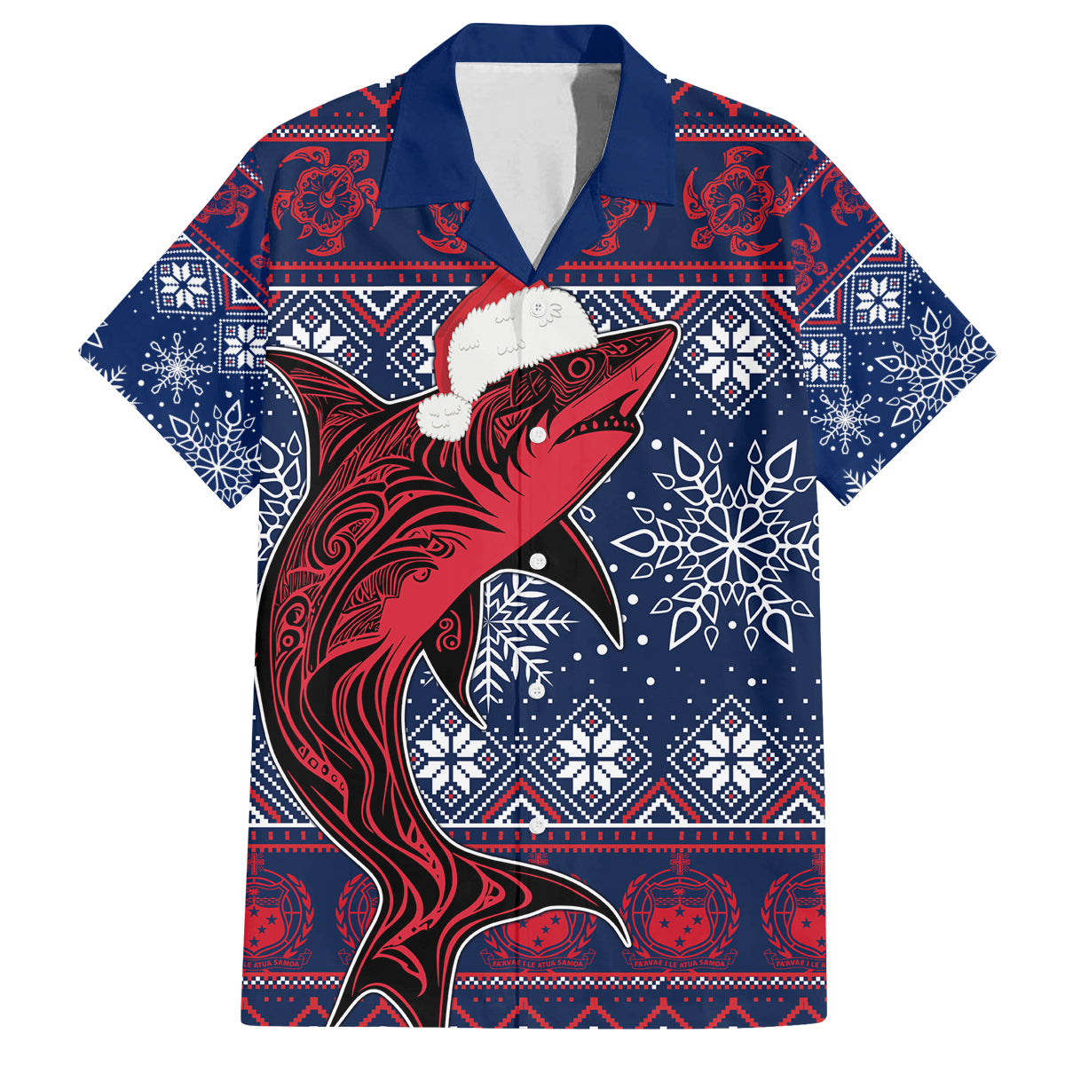 Samoa Manuia Le Kirisimasi Family Matching Tank Maxi Dress and Hawaiian Shirt Samoan Fishing Tribal Pattern Christmas Vibe LT9 Dad's Shirt - Short Sleeve Red - Polynesian Pride