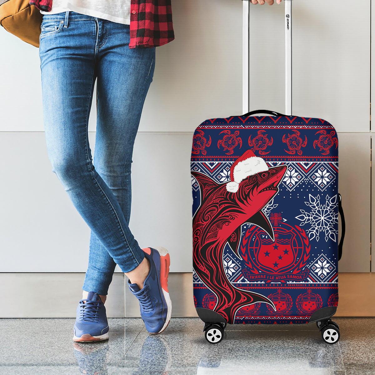 Samoa Manuia Le Kirisimasi Luggage Cover Samoan Fishing Tribal Pattern Christmas Vibe LT9 - Polynesian Pride
