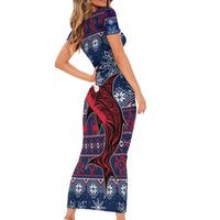 Samoa Manuia Le Kirisimasi Short Sleeve Bodycon Dress Samoan Fishing Tribal Pattern Christmas Vibe LT9 - Polynesian Pride