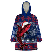 Samoa Manuia Le Kirisimasi Wearable Blanket Hoodie Samoan Fishing Tribal Pattern Christmas Vibe LT9 One Size Red - Polynesian Pride