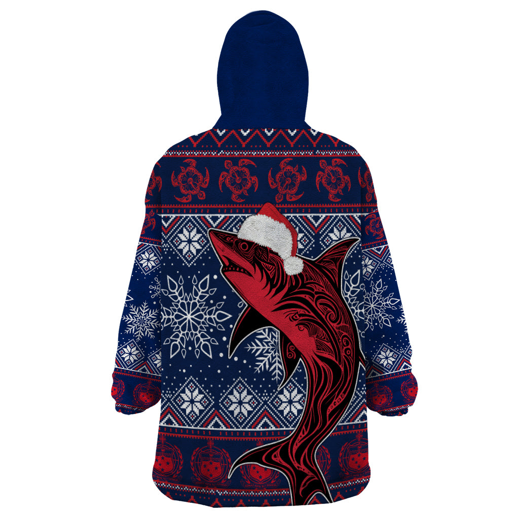 Samoa Manuia Le Kirisimasi Wearable Blanket Hoodie Samoan Fishing Tribal Pattern Christmas Vibe LT9 - Polynesian Pride